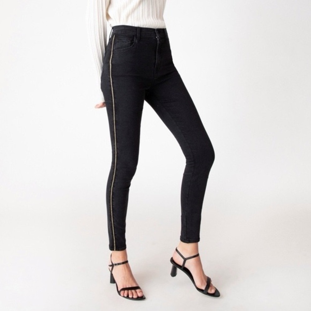 J Brand Leenah Black Super High Rise Skinny Jeans with Gold Trim